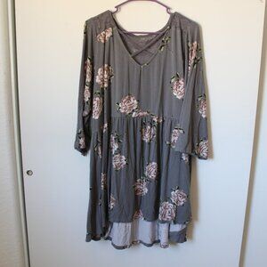 TORRID GREY LONG SLEEVE FLORAL DRESS
